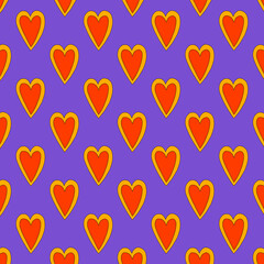 1970 psychedelic seamless pattern. 1970s good vibes hearts ornament. 1960 retro Valentine. Hippie peace and love. Funky and groove card. Trippy art.Hippie wallpaper background poster	