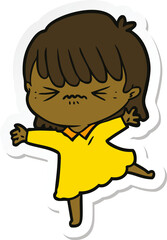 sticker of a stressed out cartoon girl