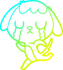 cold gradient line drawing cute cartoon dog crying
