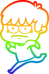 rainbow gradient line drawing annoyed cartoon boy