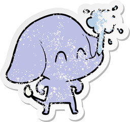 distressed sticker of a cute cartoon elephant spouting water