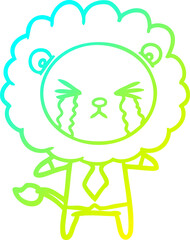 cold gradient line drawing cartoon crying lion wearing shirt and tie
