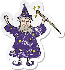 retro distressed sticker of a cartoon wizard