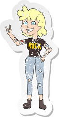 retro distressed sticker of a cartoon rock girl