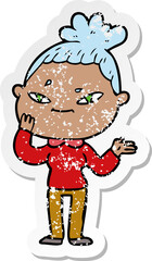 distressed sticker of a cartoon woman