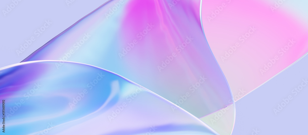 Fototapete 3d liquid glass multicolored gradient abstract background. 3d rendering holographic spectrum plastic