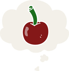 cartoon cherry and thought bubble in retro style