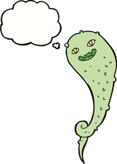 cartoon spooky ghost with thought bubble