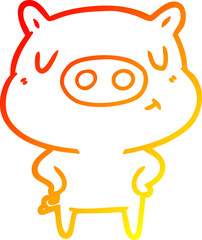 warm gradient line drawing cartoon content pig