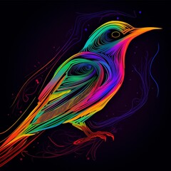 Fototapeta na wymiar bird_singing_abstract_fluorescent_art_