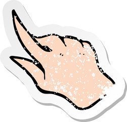 retro distressed sticker of a cartoon pointing hand