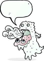 cartoon gross ghost with speech bubble