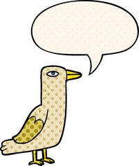 cartoon bird and speech bubble in comic book style