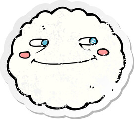 retro distressed sticker of a cartoon happy cloud