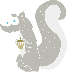 flat color illustration of a cartoon squirrel with nut