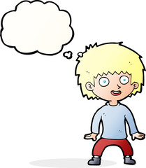 cartoon excited boy with thought bubble