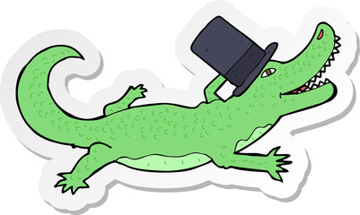 Obraz premium sticker of a cartoon crocodile in top hat