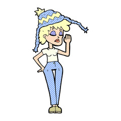 cartoon woman wearing winter hat