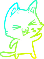 cold gradient line drawing cartoon cat hissing