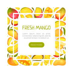 Ripe Mango Banner Design with Bright Tropical Fruit Vector Template