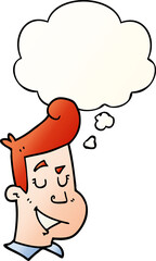 cartoon happy man and thought bubble in smooth gradient style