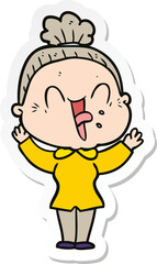 sticker of a cartoon happy old woman