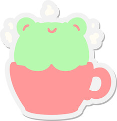 cute frog in coffee cup sticker