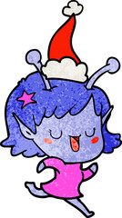 happy alien girl textured cartoon of a wearing santa hat