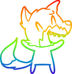 rainbow gradient line drawing laughing fox cartoon
