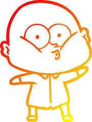 warm gradient line drawing cartoon bald man staring