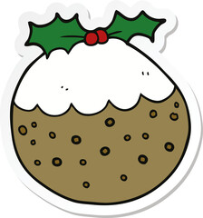 sticker of a cartoon christmas pudding