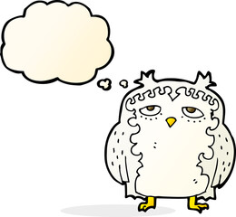 cartoon wise old owl with thought bubble