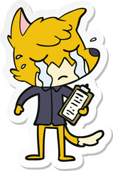 sticker of a crying business fox cartoon