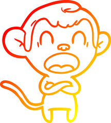 warm gradient line drawing shouting cartoon monkey