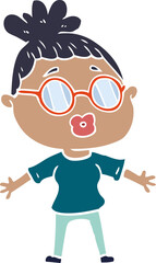 flat color style cartoon woman wearing spectacles