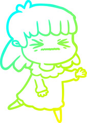 cold gradient line drawing cartoon angry girl