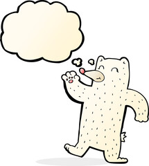 cartoon waving polar bear with thought bubble