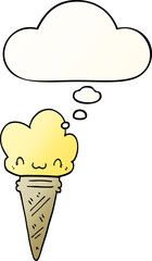 cartoon ice cream with face and thought bubble in smooth gradient style