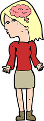 cartoon clever woman shrugging shoulders