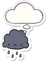 cartoon storm cloud and thought bubble as a printed sticker