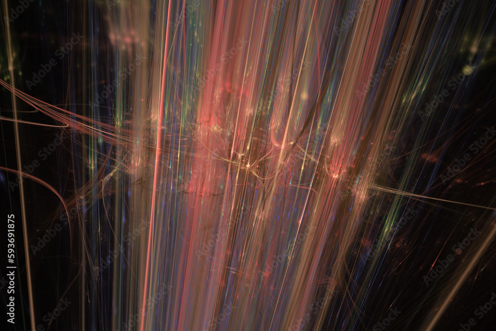 Poster red pattern of crooked vertical rays on a black background. abstract fractal 3d rendering