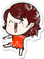 distressed sticker of a cute cartoon happy vampire girl