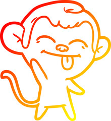 warm gradient line drawing funny cartoon monkey waving