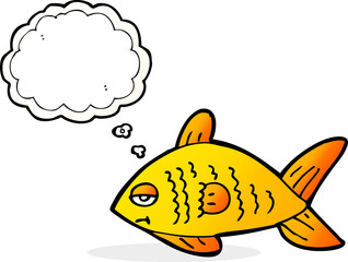 cartoon funny fish with thought bubble