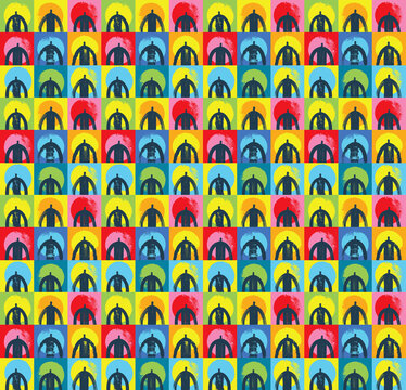 Silhouettes of people on different color backgrounds pattern