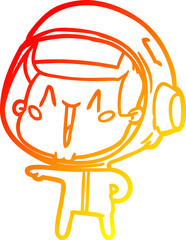 warm gradient line drawing happy cartoon astronaut pointing
