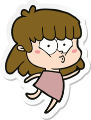 sticker of a cartoon whistling girl