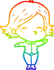 rainbow gradient line drawing cartoon woman