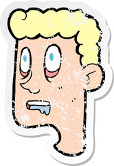 retro distressed sticker of a cartoon staring man drooling