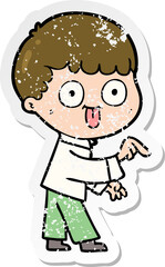 distressed sticker of a cartoon man staring